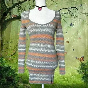 Brand New With Tags Free People Orange/Gray Mini Sweater Dress Size XS